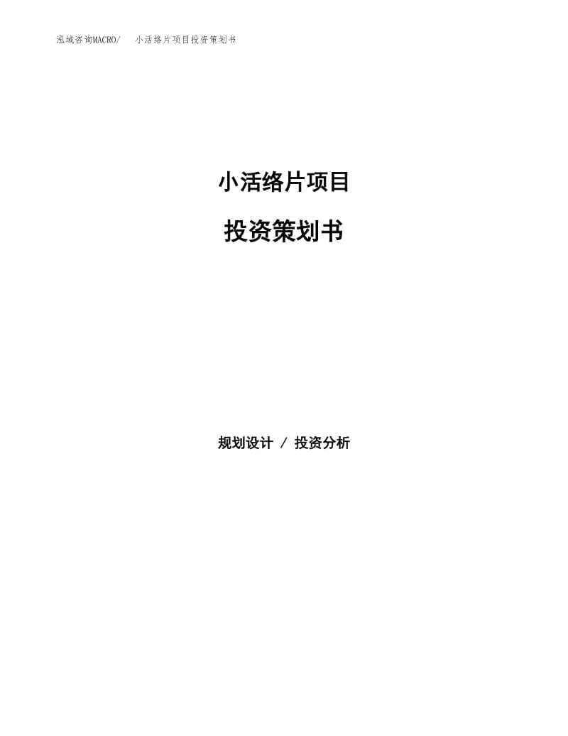 小活絡(luò)片項(xiàng)目投資策劃書